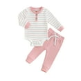 thumbnail image 1 of Baby Girls 2PCS Pants Sets Long Sleeve Button Romper Solid Color Drawstring Pants Sets, 1 of 8