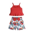 thumbnail image 1 of Baby Girls 2Pcs Summer Outfits, Sleeveless Ribbed Knit Strap Tops + Bow Floral Shorts Set, 1 of 9