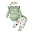 thumbnail image 1 of Baby Girls 3-Piece Set Long Sleeve Top Pants and Headband Outfit Floral Print Flyaway Sleeve Comfortable Wear Baby Girls Outfit, 1 of 9