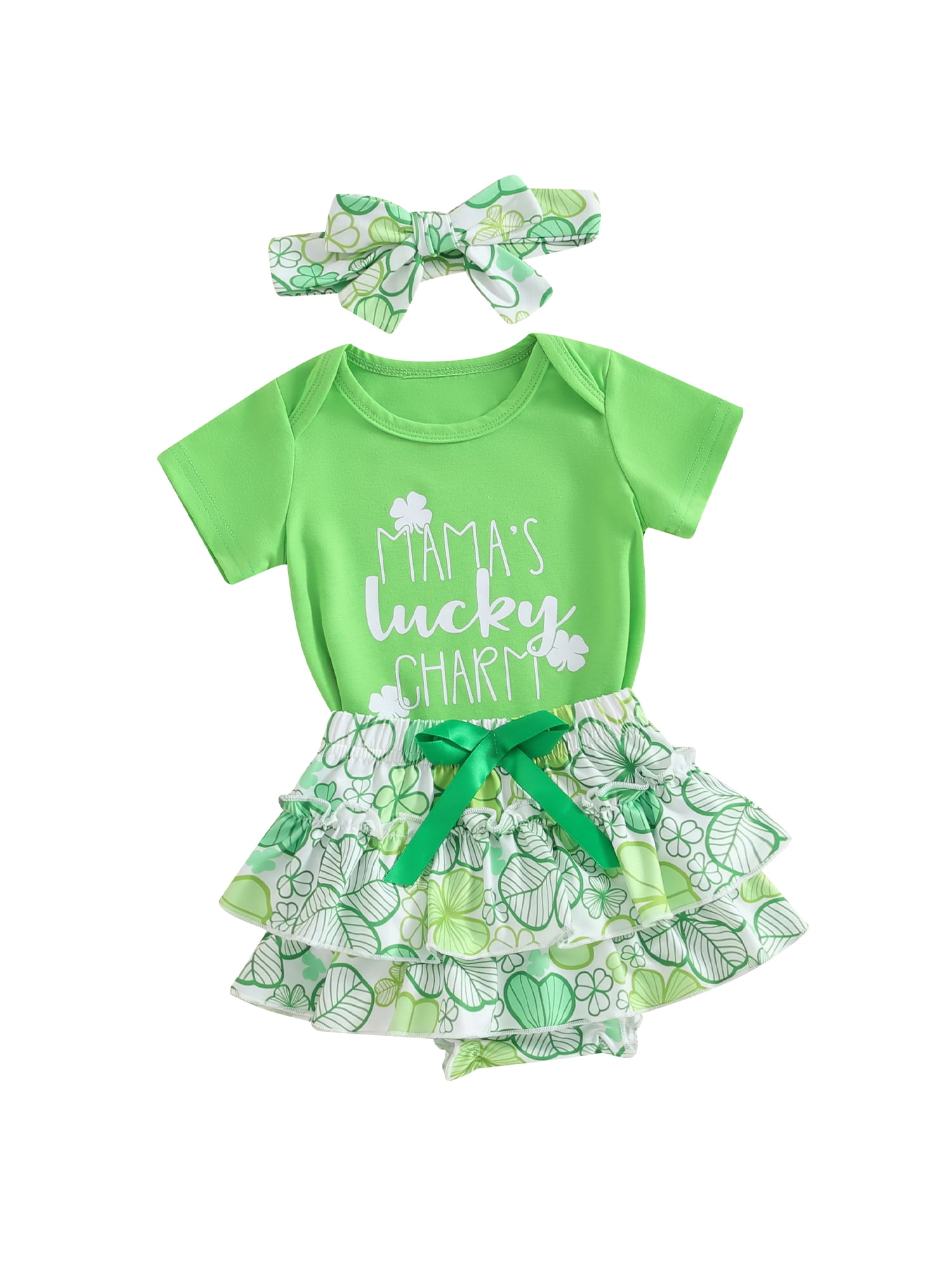 Baby Girls 3Pcs Irish Outfits TShirt + Ruffle Shorts + Headband