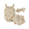 thumbnail image 1 of Baby Girls 3Pcs Summer Outfits, Floral Sleeveless Strap Romper + Shorts + Headband Set, 1 of 9