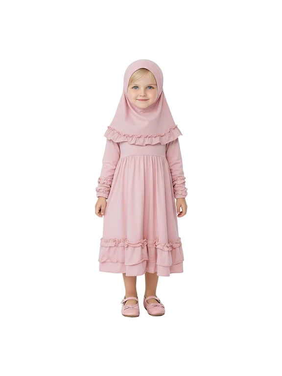 Baby Girls Abaya Set With Hijab Burka Little Kid Toddler Dress Girls Casual Outfit Sets