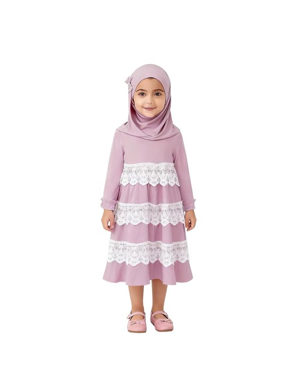 Baby Girls Abaya Set with Hijab Burka Dress for Toddler Kid Little Girls Casual Outfit Sets