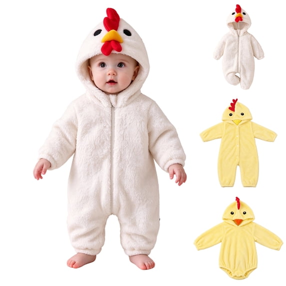 Baby Girls Animal Outfit Long Sleeve Zipper Hooded Romper Toddler Chicken Christmas Outfits Fall Clothes Size 0-24 Months