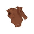 thumbnail image 1 of Baby Girls Autumn Crew Neck Rompers Long Sleeve Solid Color Ruffle Ribbed Romper, 1 of 8