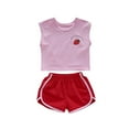 thumbnail image 1 of Baby Girls Autumn Strawberry Print Sleeveless Vest Shorts Outfits Set Clothes, 1 of 7