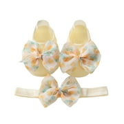 MILDSOWN Baby Girls Baby Home Socks Hairband Set Floral Bow Princess Socks Indoor Floor Socks Toddler Walking Socks