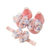 MILDSOWN Baby Girls Baby Home Socks Hairband Set Floral Bow Princess Socks Indoor Floor Socks Toddler Walking Socks
