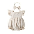 thumbnail image 1 of Baby Girls Backless Flutter Sleeve Romper Bodysuit with Headband 2-Piece Set Solid Outfits, 1 of 6