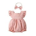 thumbnail image 1 of Baby Girls Backless Flutter Sleeve Romper Bodysuit with Headband 2-Piece Set Solid Outfits, 1 of 6