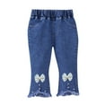 thumbnail image 1 of Baby Girls Baggy Jeans Cute Bowknot Embroidered Denim Elastic Waist Joggers Sweatpants Kids Hem Pants Beige 3-4 Years, 1 of 4