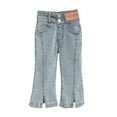 thumbnail image 1 of Baby Girls Baggy Split Flared Pants Elastic High Waist Washed Bell Bottom Toddler Fall 𝐁ootcut Jeans with Pokets, 1 of 5