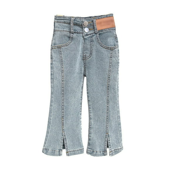 Baby Girls Baggy Split Flared Pants Elastic High Waist Washed Bell Bottom Toddler Fall 𝐁ootcut Jeans with Pokets