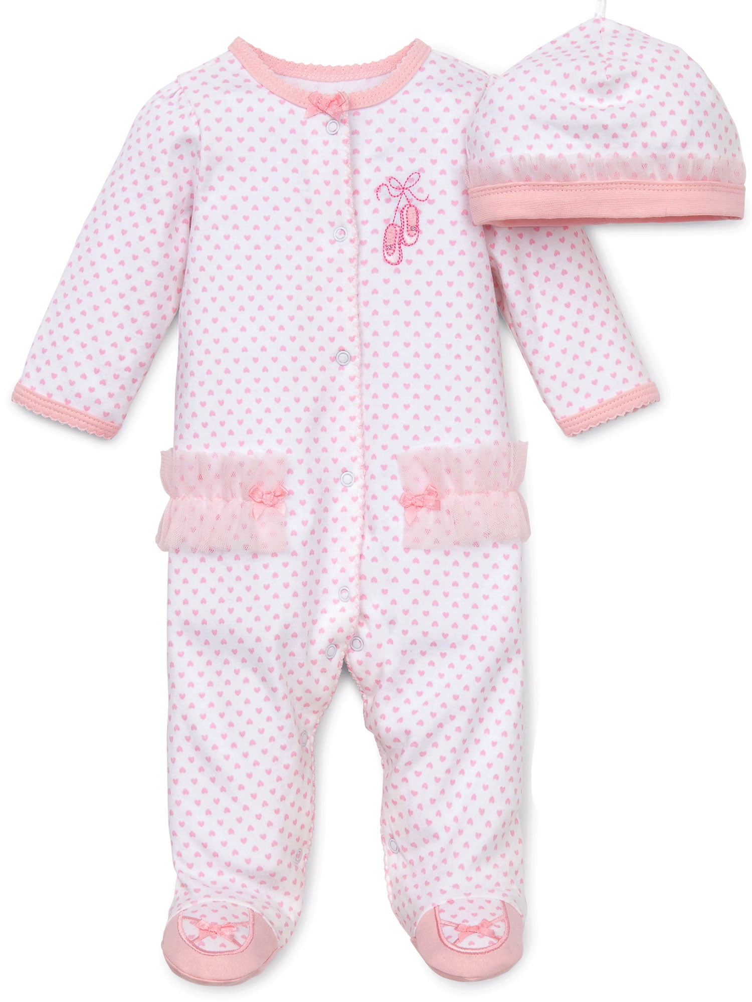 Baby Girls Ballerina Snap Front Footie Pajamas with Hat and Ballet Slipper Feet Sleep N Play One