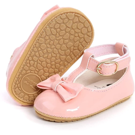 Baby Girls Ballet Dress Shoes - Mary Jane Soft Sole Sidebow Toddler Moccasins