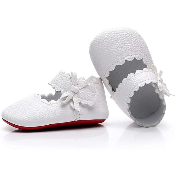 Baby Girls Ballet Dress Shoes - Mary Jane Soft Sole Sidebow Toddler Moccasins