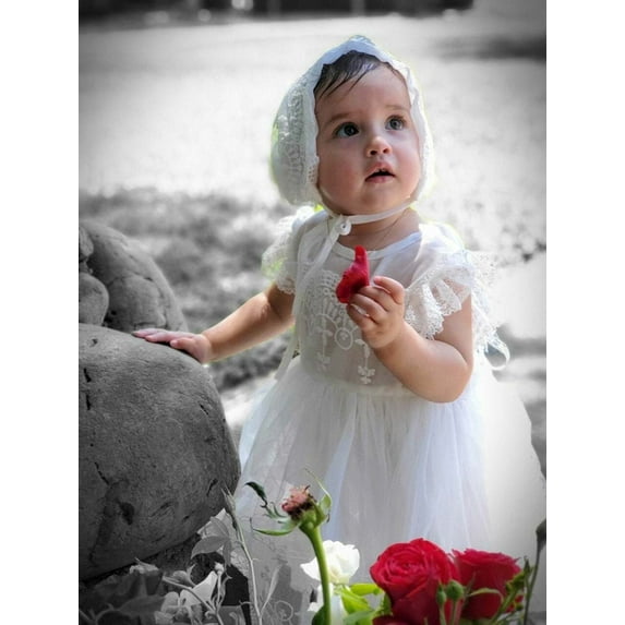 Baby Girls Baptism Dress Christening Gown with Bonnet Cross Design 3M