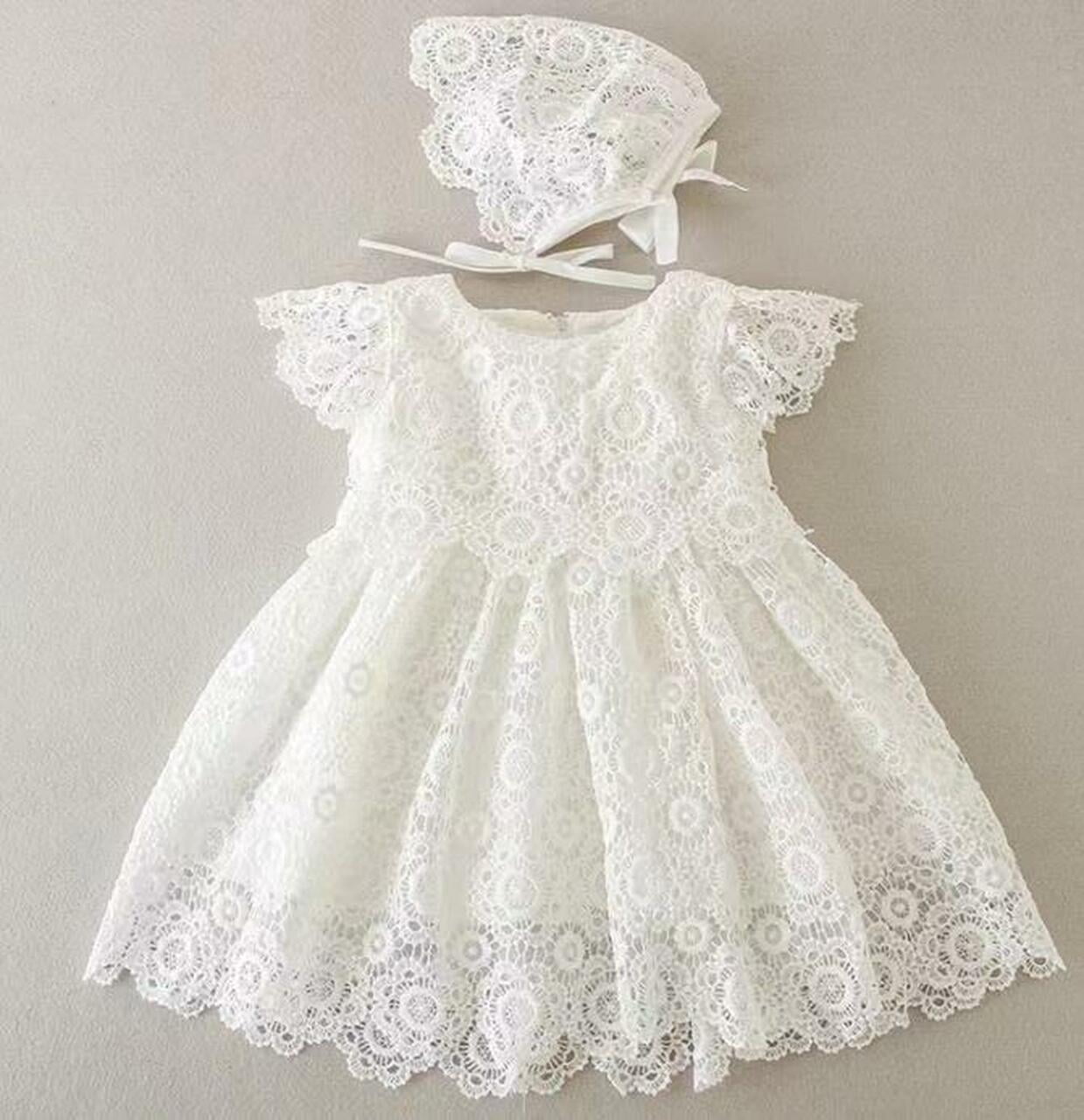 Baby Girls Baptism Dress Christening Gown with Bonnet Embroidery ...