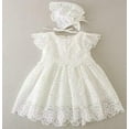 thumbnail image 1 of Baby Girls Baptism Dress Christening Gown with Bonnet Embroidery  Crochet Lace Design White Lace Dress 6M, 1 of 4