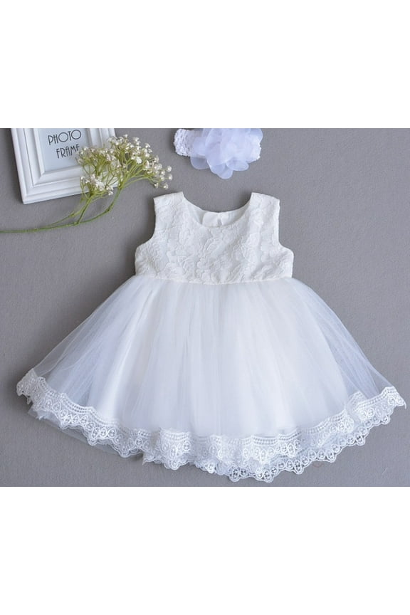 Baby Girls Baptism Dress Christening Gown with Headband Lace Design 24M