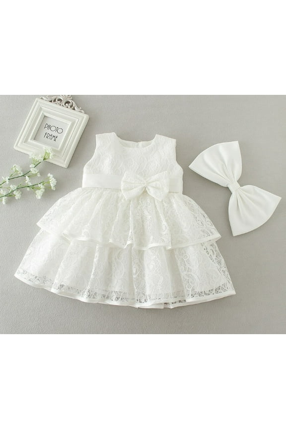 Baby Girls Baptism Dress Heirloom Christening Gown with Clip Bow 24M