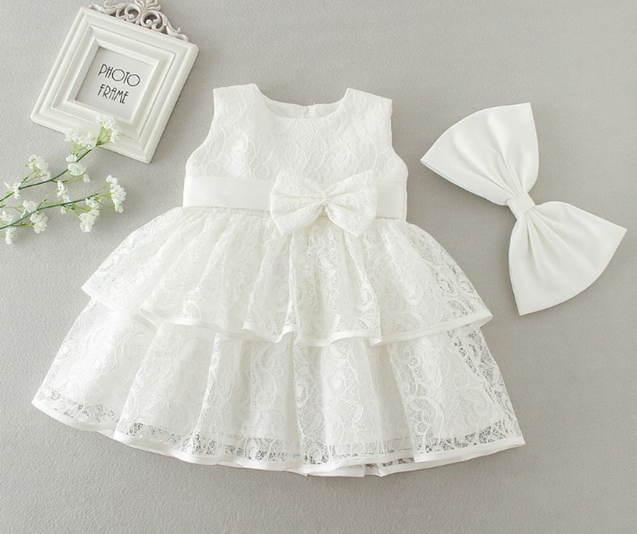 Baby Girls Baptism Dress Heirloom Christening Gown with Clip Bow 3M ...