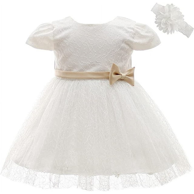Baby Girls Baptism Dresses Infant Toddler White Flower Dress Princess