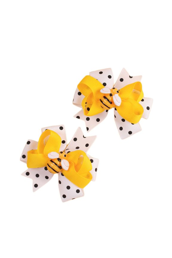 Baby Girls Bee Hair Clip Honey Bee Bowknot Yellow Bow Pin (2 Pcs-B)