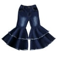 thumbnail image 1 of Baby Girls Bell Bottoms Flare Pants Denim Jeans Ruffle Leggings Toddler Kids Ruffle Floral Trousers, 1 of 6