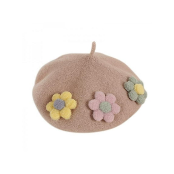 Baby Girls Beret Hat Warm Fashion Cute Wool French Artist Beanie Cap Headwear with Multicolor Flowers