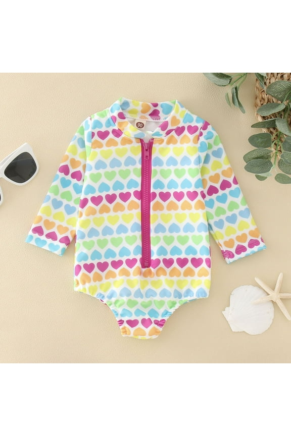 Baby Girl One-Piece Swimsuit Rashguard Sets Long Sleeve Swimshirts UPF 50+ Sun Bathing Suit for Girl 4T