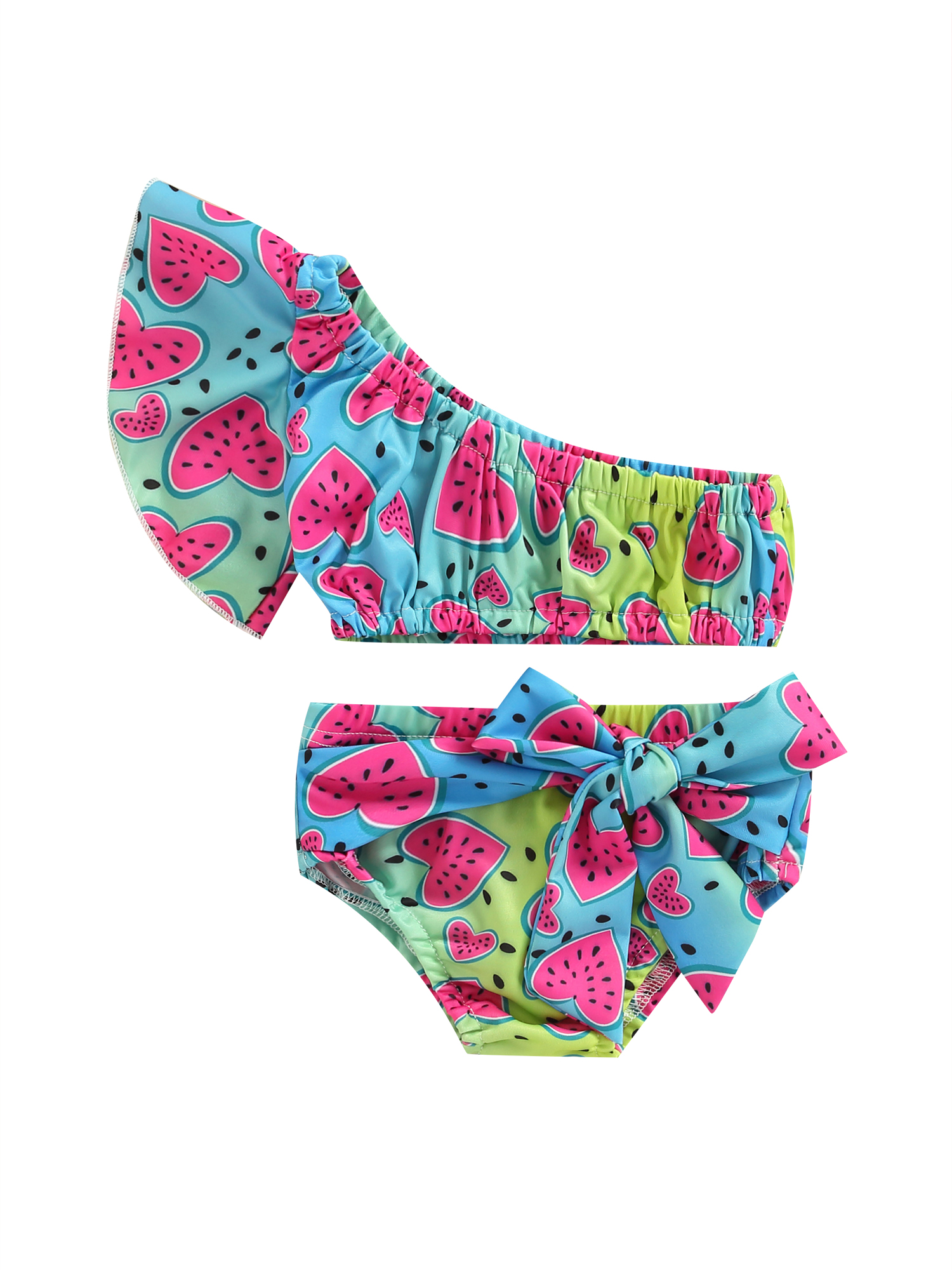 Baby Girls Bikini Set, Watermelon Print One Shoulder Tops with Waist