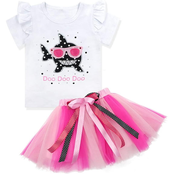 Baby Girls Birthday Shark and Doo Doo Doo Romper + Tutu Dress 3rd Birthday Outfit Set 3T