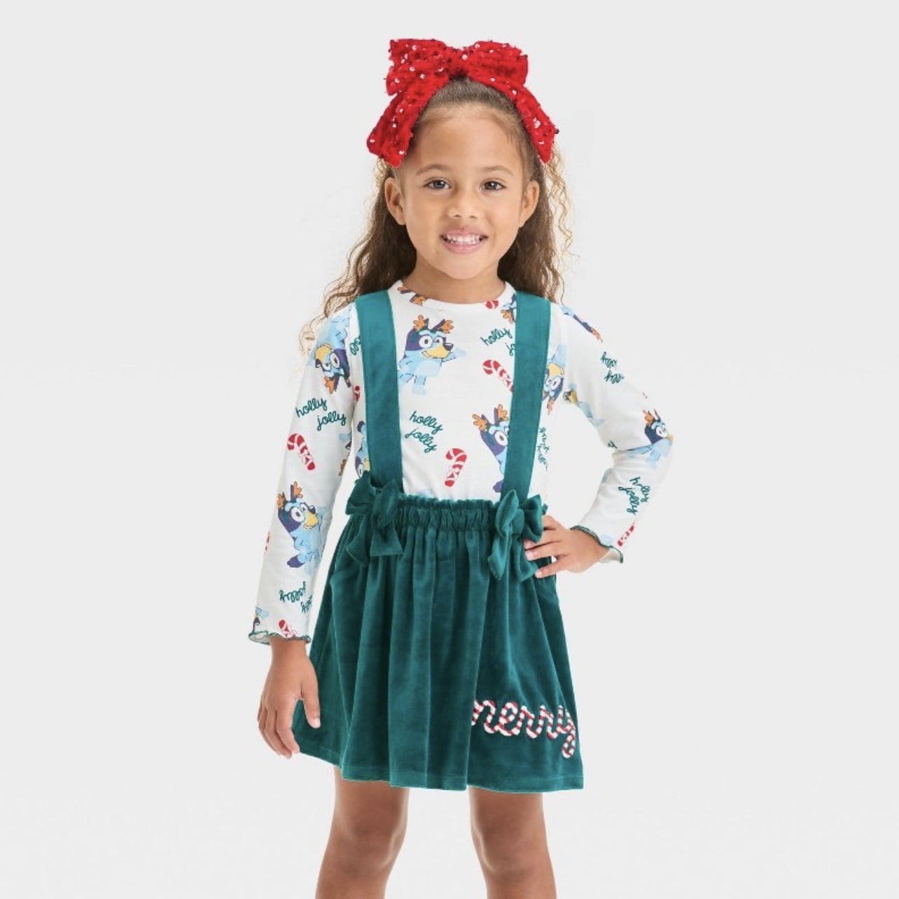Infant & Toddler Girls Green Velvet Bluey Christmas Dress 2pc Jumper Set  12m - Walmart.com