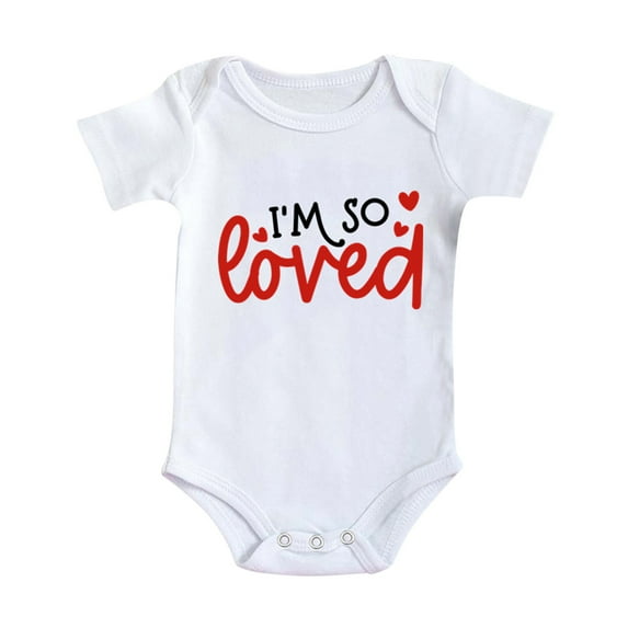 Baby Girls' Bodysuit Boys Girls Short Sleeve Valentine's Day Letter Print Romper Bodysuit for Children Clothes White, 12-18 Months