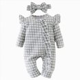 thumbnail image 1 of Baby Girls Bodysuit Infant Long Sleeve Floral Print Romper with Ruffled for Fall Winter 6-12 Months 12-24 Months Baby Light Gray,0-3 Months, 1 of 9