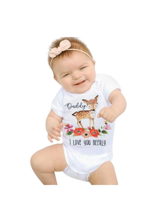 Baby Girls Bodysuits Bodysuit 1St Father's Day Letter Floral Deer Print Romper Cotton Clothes Cute Bodysuit
