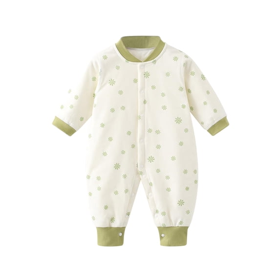 Baby Girls Bodysuits Thick Warm Floral Print Long Sleeve Jumpsuit Sleepwear Pajamas Cute One-Piece Playsuits For Babys