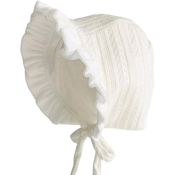Baby Girls Bonnet Ultra Soft Christening Bonnet Cap Lovely Velvet Flounce Adjustable Hats 0-12 Months