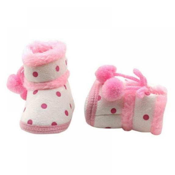 Baby Girls' Boots, Infant Boys Soft Sole Warm Snow Boots Cute Dots Print Toddler Short Bootie for Winter Indoor Outdoor, Pink