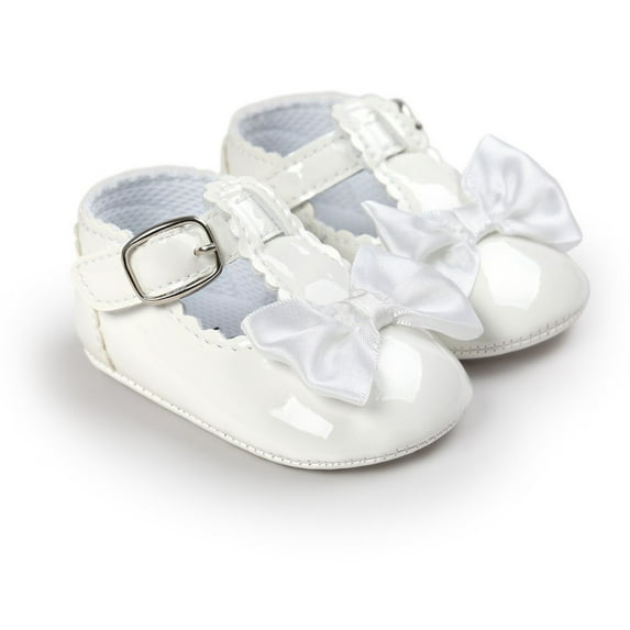 Baby Girls Bowknot PU Leather Mary Jane Walking Shoes Princess Wedding Flats Dress Crib Shoe