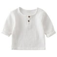 thumbnail image 1 of Baby Girls Boy Short Sleeve Shirts New Toddler Kids Boys Girls Fashion Wrinkled Cotton Yarn Shirt Round Neck Long Sleeve Tops Style B-34 White 4 Years, 1 of 7