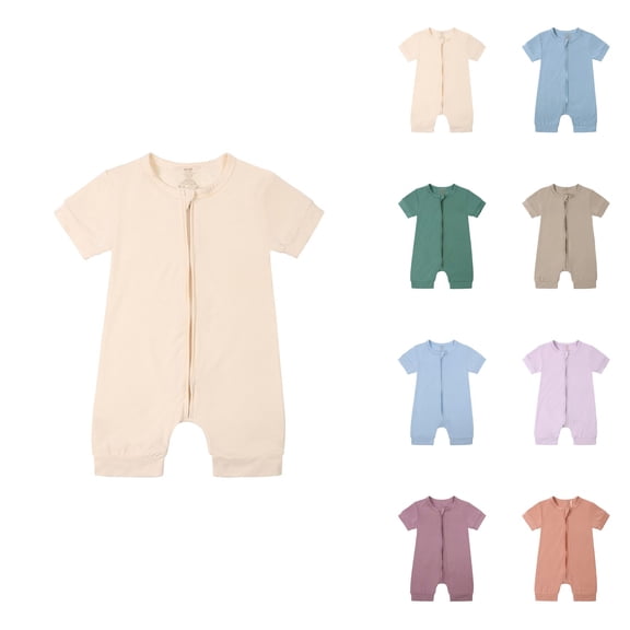 Baby Girls Boys 2-Pack Romper Jumpsuits, Cotton Pajamas with 2-Way Zipper, Short Sleeve Footless Sleeper and Play for 3-24 Months