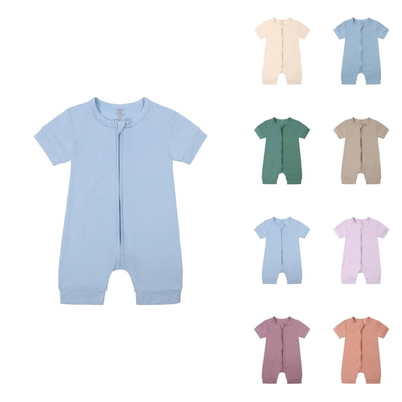 Baby Girls Boys 2-Pack Romper Jumpsuits, Cotton Pajamas with 2-Way Zipper, Short Sleeve Footless Sleeper and Play for 3-24 Months