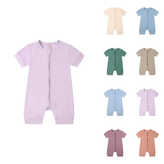 Baby Girls Boys 2-Pack Romper Jumpsuits, Cotton Pajamas with 2-Way Zipper, Short Sleeve Footless Sleeper and Play for 3-24 Months