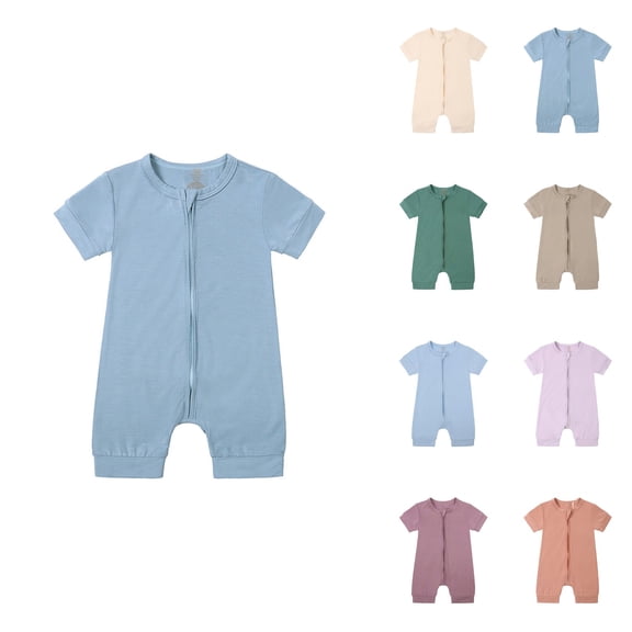 Baby Girls Boys 2-Pack Romper Jumpsuits, Cotton Pajamas with 2-Way Zipper, Short Sleeve Footless Sleeper and Play for 3-24 Months