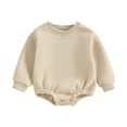 thumbnail image 1 of Baby Girls Boys Autumn Romper Infant Long Sleeve Crewneck Solid Color Casual Romper, 1 of 10