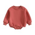 thumbnail image 1 of Baby Girls Boys Autumn Romper Infant Long Sleeve Crewneck Solid Color Casual Romper, 1 of 10