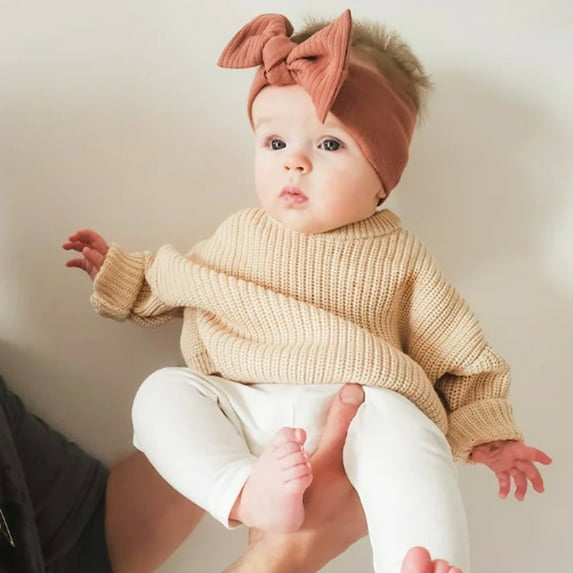 Baby Girls Boys Autumn Winter Knit Sweater Solid Color Long Sleeve Crewneck Knitwear