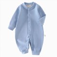thumbnail image 1 of Baby Girls Boys Bodysuit Fall Winter Plain Long Sleeve Jumpsuit Button Down Warm Thermal Footless Bodysuit, 1 of 7